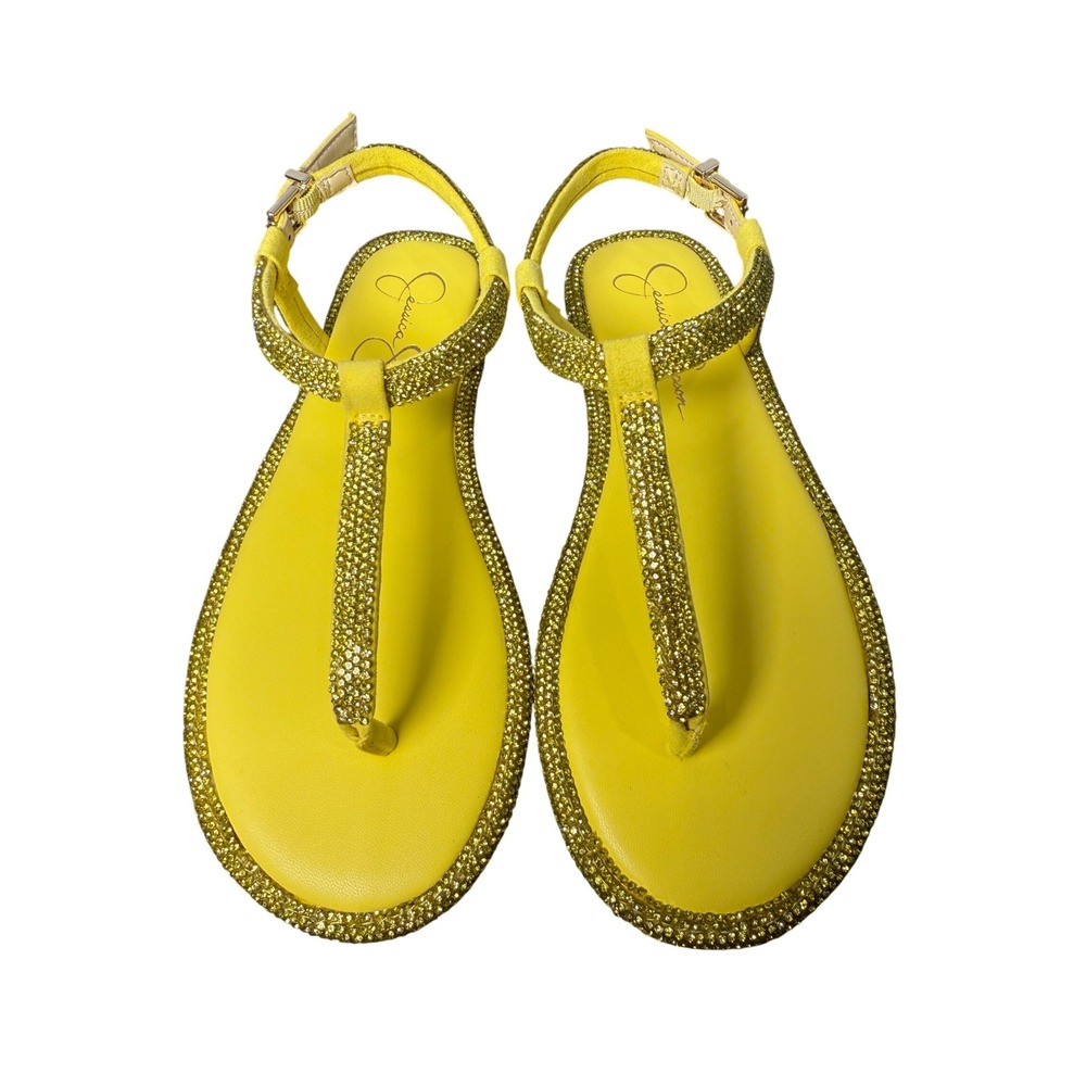 Jessica Simpson Oliara Yellow Rhinestone T-Strap Sandals Size 5